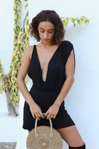 June Black Sleeveless Mini Dress Front View - Audace Manifesto